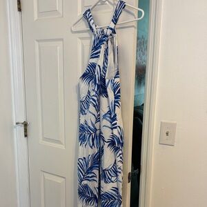 Tommy Bahama Blue and White Patterned halter dress; linen